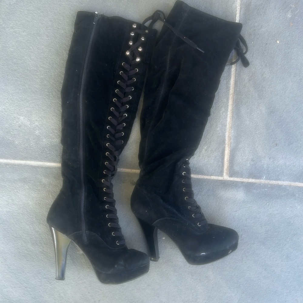Lace up knee high boots